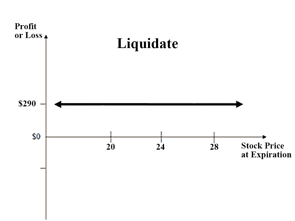 A chart of the profit or loss versus the stock price at the expiration after liquidating the call option