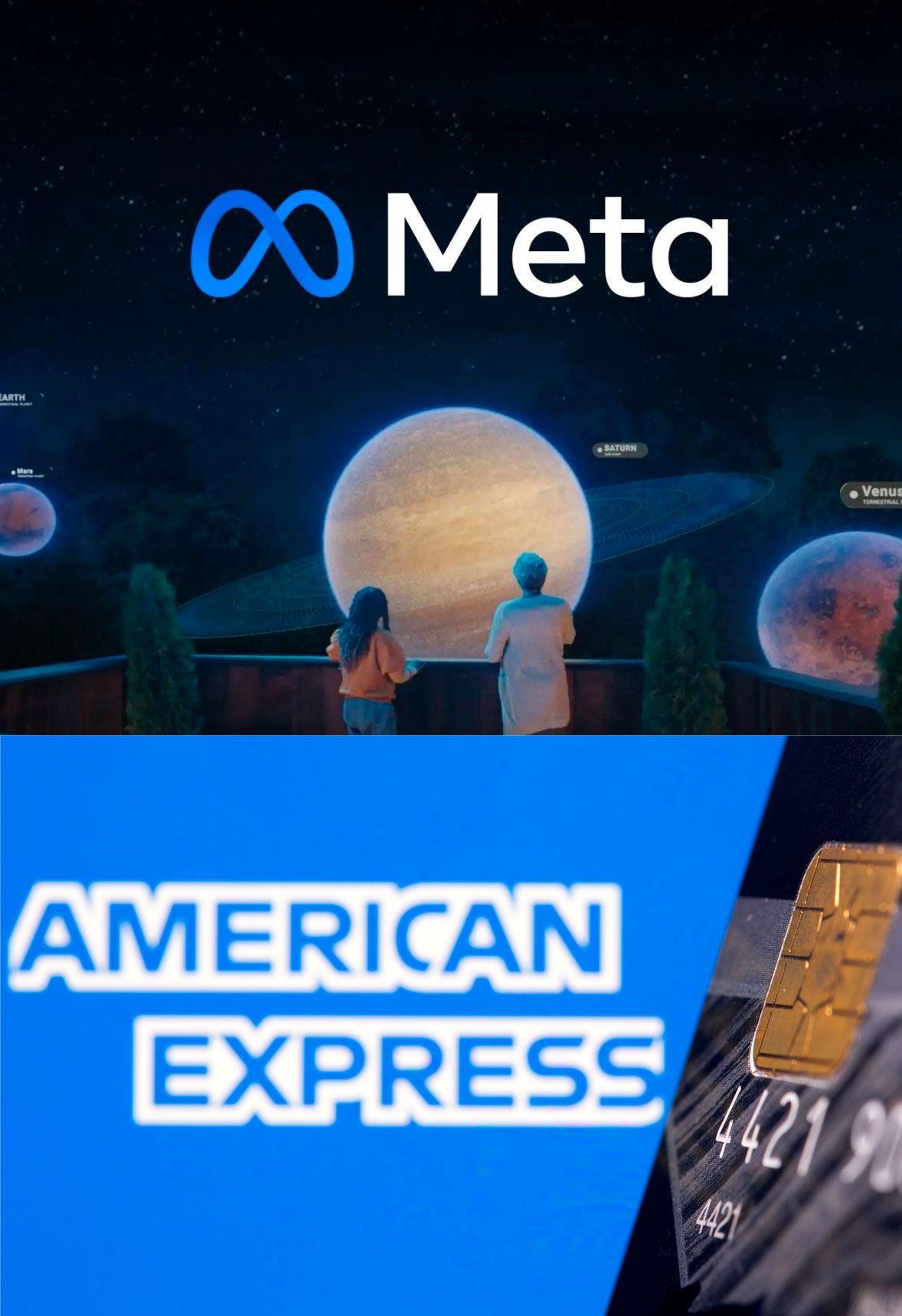 Explain the reasons of buying US stock Meta Platforms (FB) and selling American Express (AXP) and share my views.